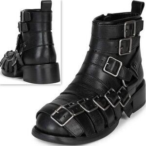 Jeffrey Campbell Belted Up Boots Women Size 5.5 Black Multi-Strap Biker Inspired
